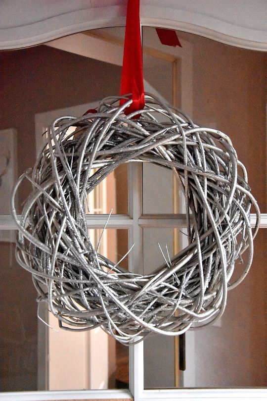 Wianek dekoracyjny - srebrny 40cm | boze-narodzenie, koszyki-kosze-wianki |